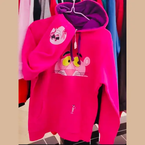 Polerón Canguro Bicolor Fucsia y Morado – Talla S- Diseño Pantera Rosa - Imagen 2