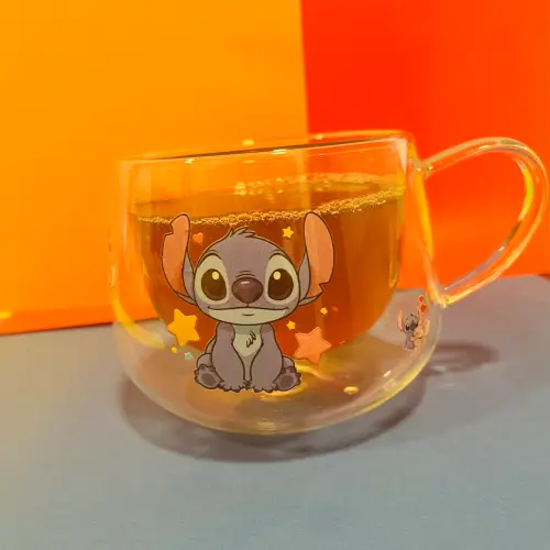 Taza de Vidrio de Doble Fondo 350 ml – Diseño Lilo & Stitch