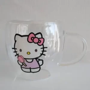 Taza de Vidrio de Doble Fondo 200 ml – Diseño Hello Kitty