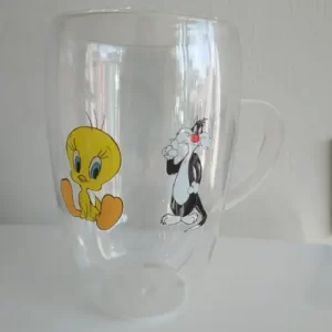 Taza de Vidrio de Doble Fondo 400 ml – Diseño Piolín & Silvestre.