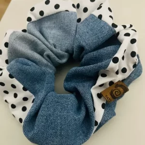 Scrunchie Mezclilla Pintas Negras – Talla M/L