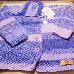 Chaleco Violeta Degradado Niña – Talla 24 meses – Tejido de Lana Turca Hipoalergénica
