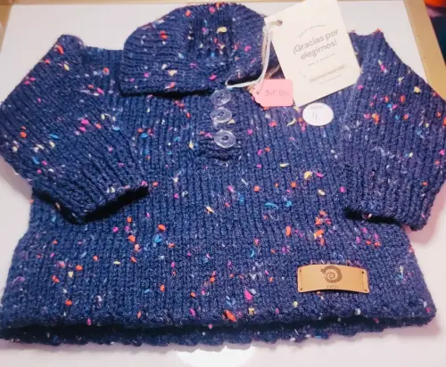 Chaleco Azul Bebe – Talla 3 meses – Tejido de Lana Turca Hipoalergénica - Imagen 2