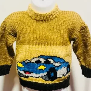 Chaleco Café Diseño Cars Niño – Talla 18 meses – Tejido de Lana Turca Hipoalergénica