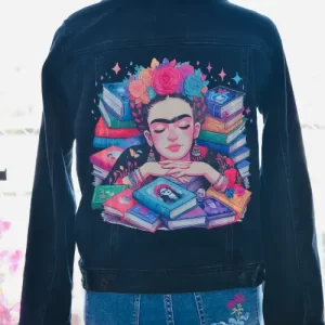 Chaqueta Mezclilla Azul– Diseño Frida Estampada Bordada – Talla M- Colección Primavera Verano