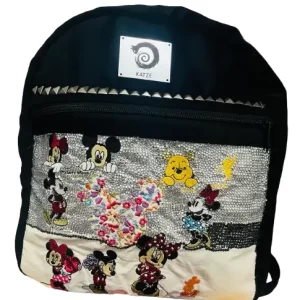 Mochila de Felpa Negra Bordada Mickey – Diseño Propio KATZE – Edición Exclusiva