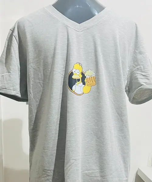 Polera Gris Manga Corta Hombre Los Simpson – Talla L – Algodón Suave