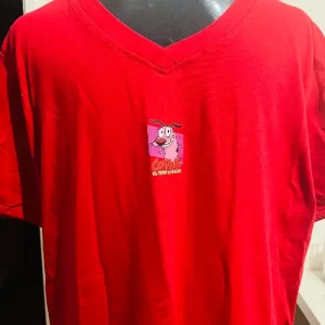 Polera Rojo Manga Corta Hombre Coraje el Perro Cobarde – Talla XL – Algodón Suave