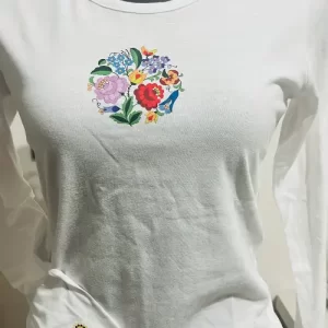 Polera Blanca Manga Larga Mujer Flores – Talla M – Algodón Suave