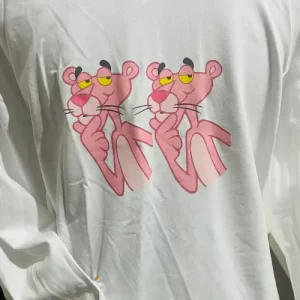 Polera Blanca Manga Larga Hombre Pantera Rosa – Talla M – Algodón Suave