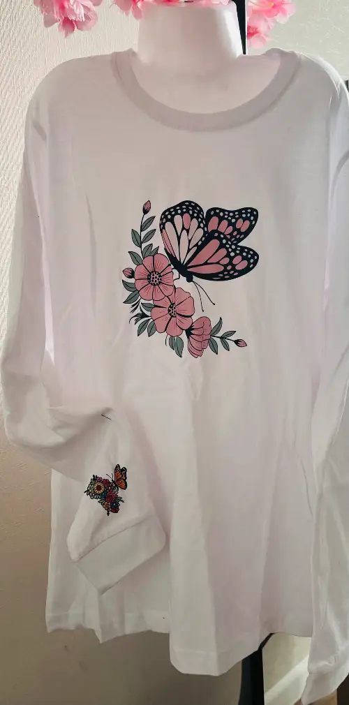 Polera Blanca Manga Larga Niña Mariposa – Talla 11/12 – Algodón Suave