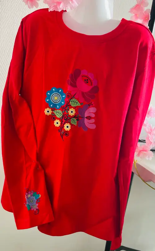 Polera Roja Manga Larga Niña Flor – Talla 12 – Algodón Suave
