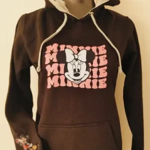 Polerón Canguro Bicolor Negro y Gris – Talla M- Diseño Minnie