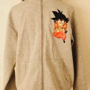 Polerón Canguro con cierre Gris – Talla M- Diseño Dragon Ball Z