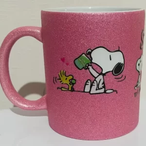 Tazón de Cerámica Rosado Glitter  320 ml – Diseño Snoopi!